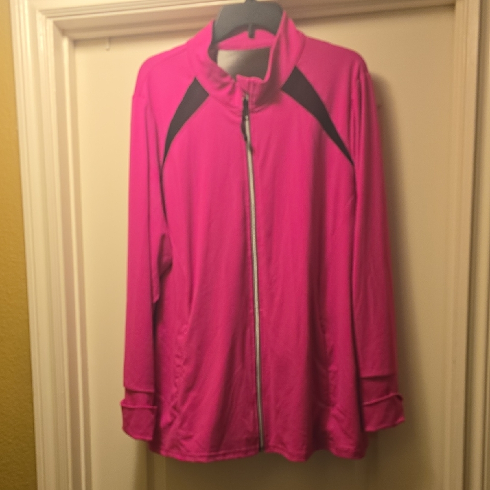Lane Bryant Hot Pink Bomber Jacket with Black Shoulder Panels